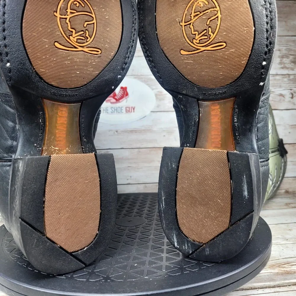Durango Cowboy Western Boots Men's Size 8 Black Green Leather Round Toe Outdoor